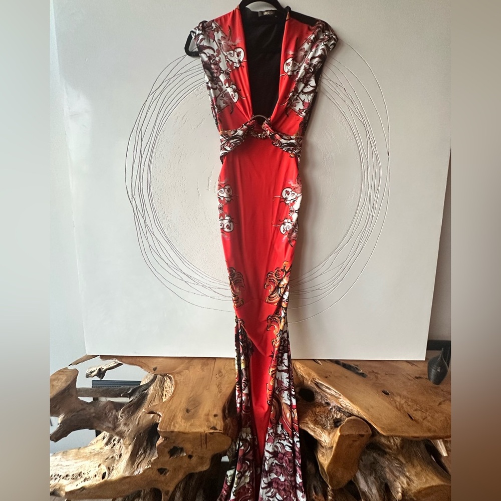 RUNWAY Roberto Cavalli Red and Black Floral Maxi Dress